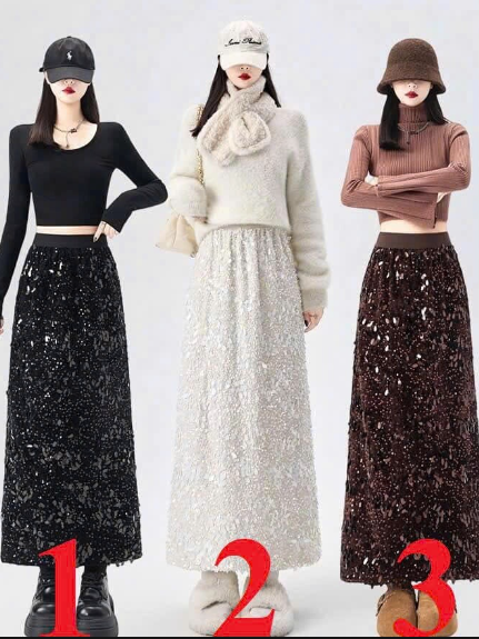 Chân váy dáng dài đính saquin – 70493(Chốt hàng: trước 24h ngày 17/01)