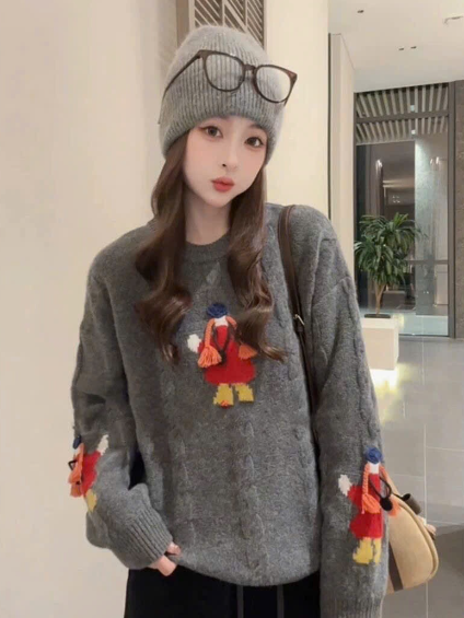 Áo len họa tiết dáng rộng – 70580(Chốt hàng: trước 24h ngày 19/01)