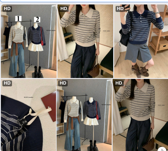 Áo len kẻ cổ polo -67471(Chốt đơn: trước 24h ngày 21/10)