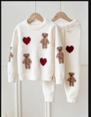 Bộ nỉ cho bé gái hình gấu cute – 69210 (Chốt hàng: trước 24h ngày 14/12)