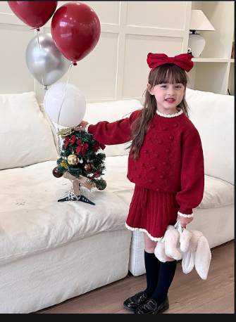 Set váy len đỏ AMBB cho bé gái-69235(Chốt hàng: trước 24h ngày 14/12)