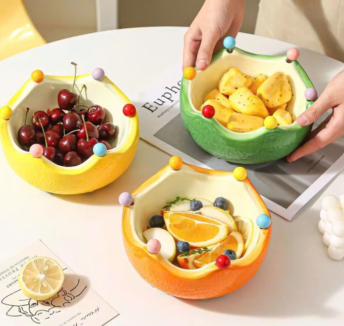 Tô đựng trái cây gốm kèm nĩa –74839 (Chốt hàng: trước 24h ngày 15/6)