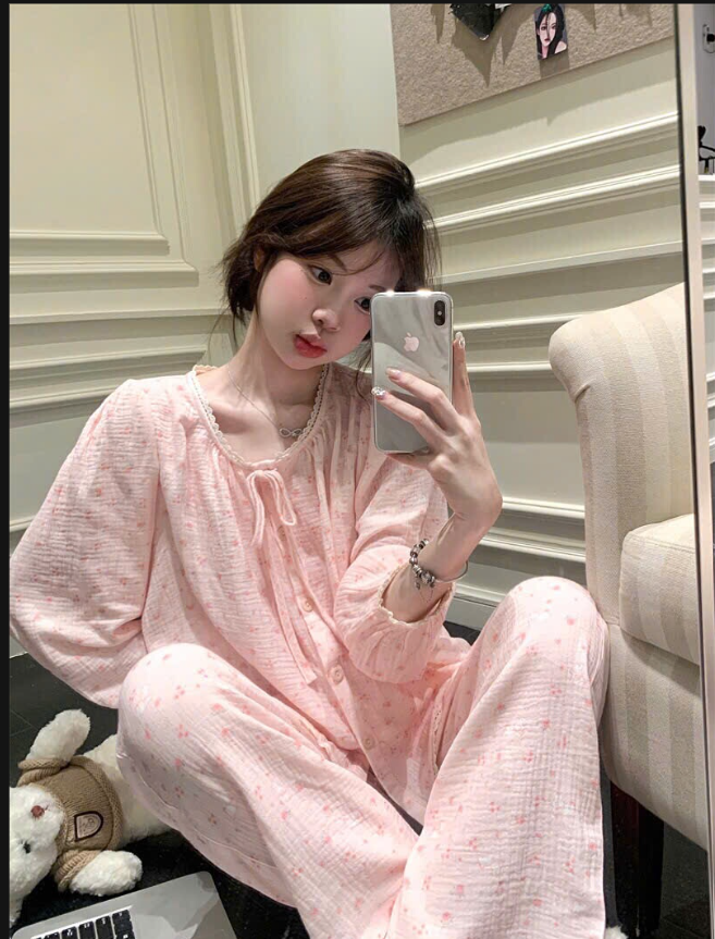 Bộ mặc nhà viền ren hoa nhí – 76587(Chốt hàng: trước 24h ngày 30/7)