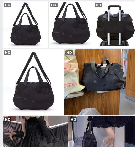 Túi HelloKitty đen -65113(Chốt hàng: trước 24h ngày 17/8)
