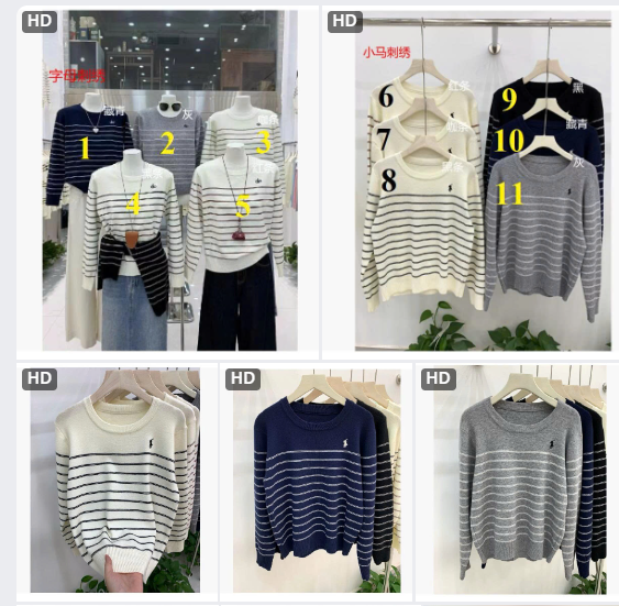 Áo len kẻ thêu ngựa - 65370(Chốt hàng: trước 24h ngày 24/8)