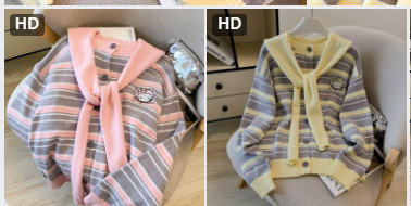 Áo len cardigan kẻ kèm khăn –77618(Chốt hàng: trước 24h ngày 30/8)