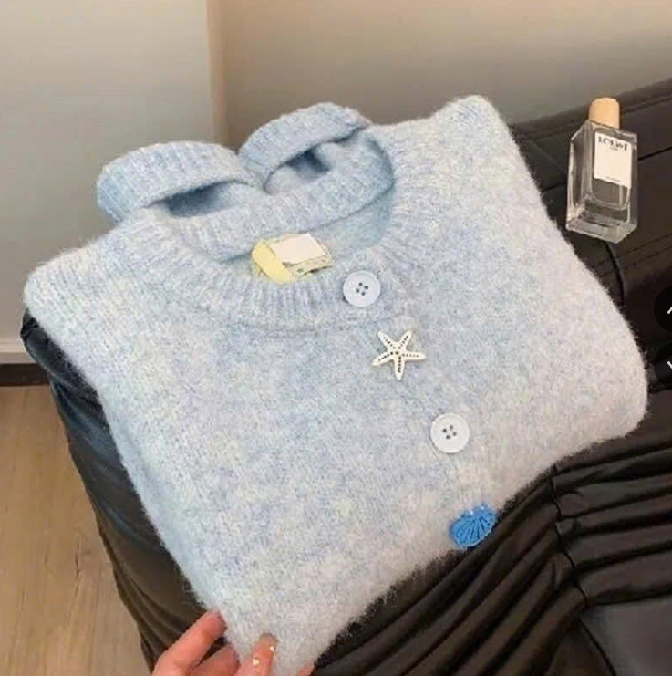 Áo len cardigan cúc sao biển –77626(Chốt hàng: trước 24h ngày 31/8)