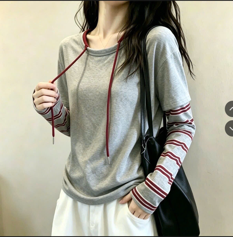 Áo thun phối tay kẻ nữ –77655(Chốt hàng: trước 24h ngày 1/9)