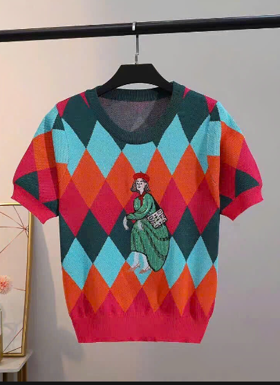 Áo dệt kim họa tiết phong cách Pháp –71038(Chốt hàng: trước 24h ngày 03/3)