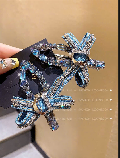 Kẹp tóc nơ đính đá Yiminuo – 71082(Chốt hàng: trước 24h ngày 05/3)