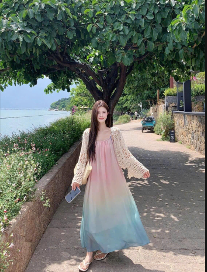 Váy maxi 2 dây loang màu – 71211(Chốt hàng: trước 24h ngày 08/3)