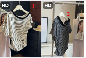 Áo kẻ lệch vai Anna-72253(Chốt hàng: trước 24h ngày 05/4)