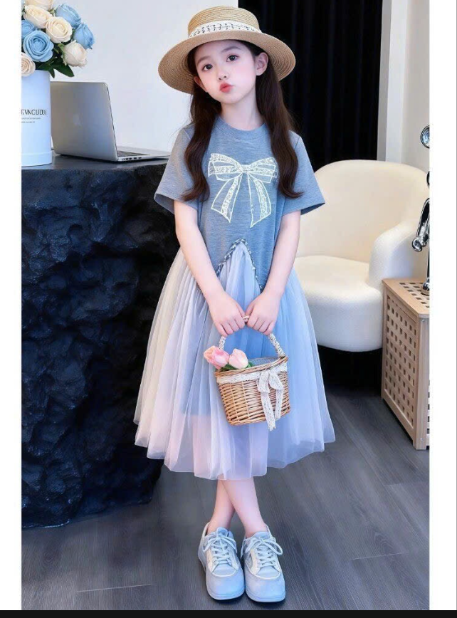 Váy phối voan công chúa bé gái -72786(Chốt hàng: trước 24h ngày 19/4)