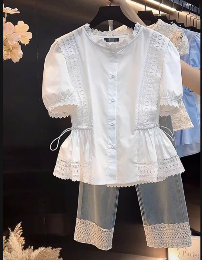 Áo sơ mi ren trắng nữ - 72805(Chốt hàng: trước 24h ngày 19/4)