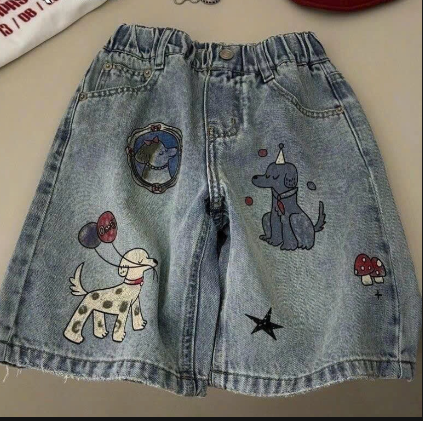 Quần short jeans cho bé in hình cún- 72807(Chốt hàng: trước 24h ngày 19/4)