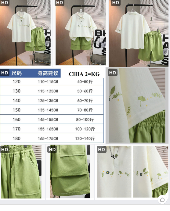 Set áo áo polo + quần short xanh BT- 61301(Chốt hàng: trước 24h ngày 05/5)
