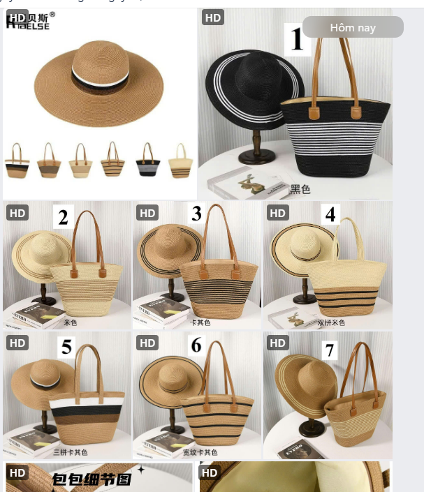 Set túi + mũ đi biển- 62081 (Chốt hàng: trước 24h ngày 25/5)