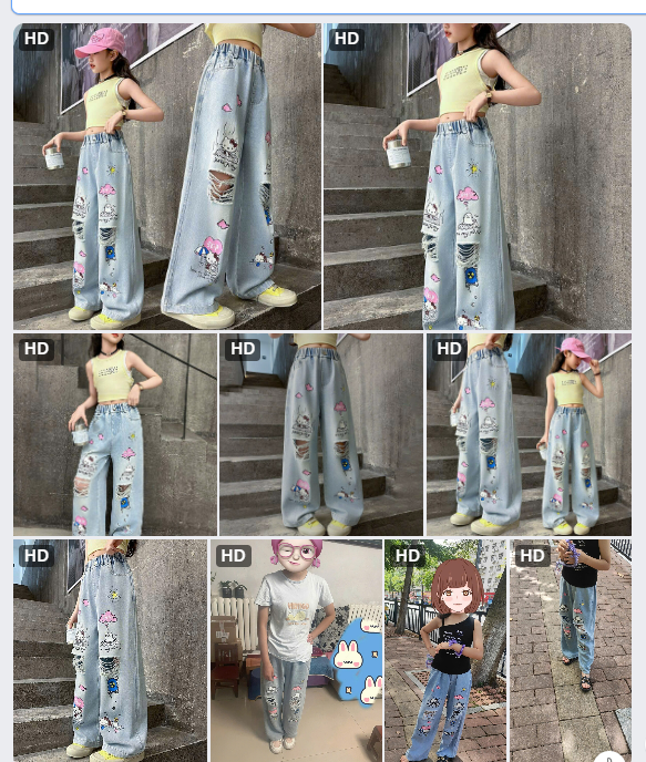 Quần jeans HelloKitty rách cho BG - 62789 (Chốt hàng: trước 24h ngày 13/6)