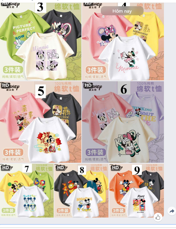 Set 3c áo Disney cho bé-62882 (Chốt hàng: trước 24h ngày 16/6)