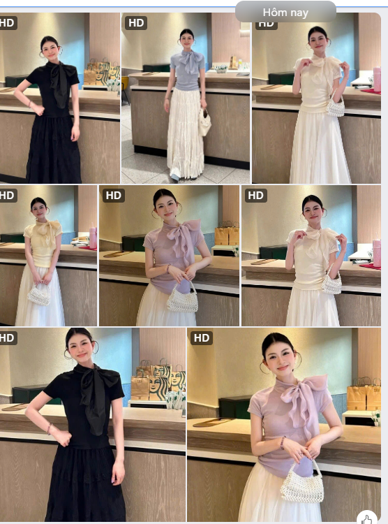 Áo thun nữ cổ nơ -62911 (Chốt hàng: trước 24h ngày 17/6)