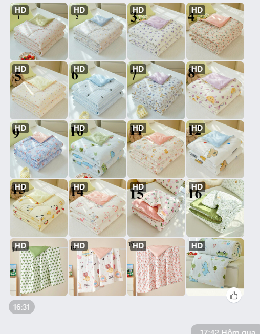 Chăn hè -62939 (Chốt hàng: trước 24h ngày 17/6)(TỪ MÀU 1 ĐẾN MÀU 19 )