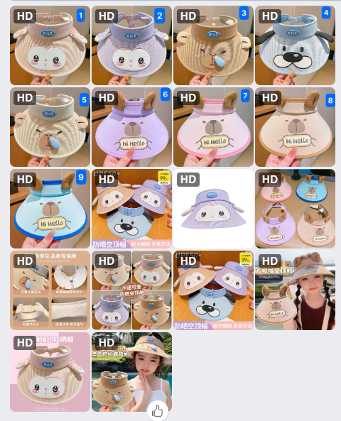 Mũ nửa đầu cute-62956 (Chốt hàng: trước 24h ngày 18/6)