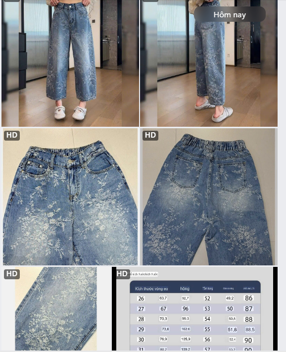 Quần jeans hoa lá-62983(Chốt hàng: trước 24h ngày 21/6)