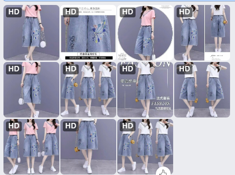 Quần jeans ngắn thêu hoa ống rộng - 63015(Chốt hàng: trước 24h ngày 22/6)