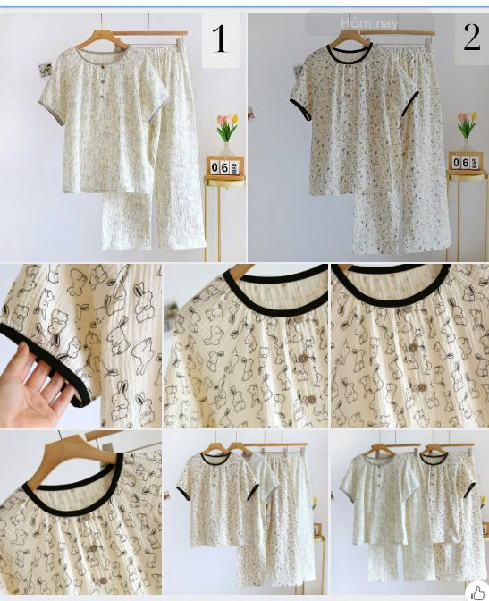 Bộ mặc nhà tay lửng  - 63168(Chốt hàng: trước 24h ngày 27/6)