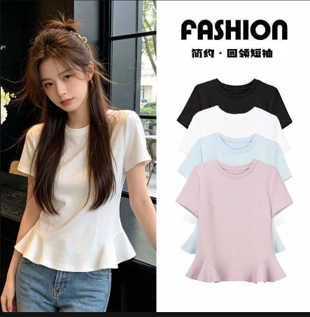 Áo thun bèo nhún cổ tròn – 74448 (Chốt hàng: trước 24h ngày 5/6)