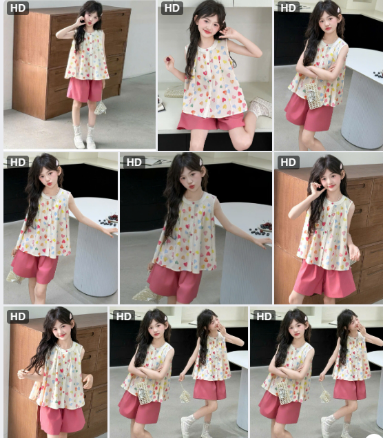 Set bé gái áo tim sát nách + quần short - 63443(Chốt hàng: trước 24h ngày 04/7)