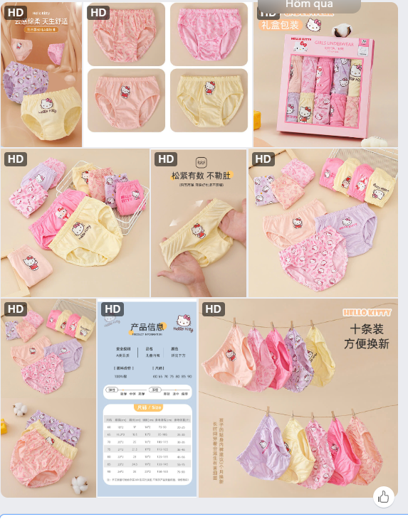Set 10 quần chip họa tiết Hello Kitty cho BG- 63558 (Chốt hàng: trước 24h ngày 07/7)
