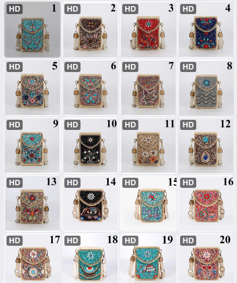 Túi đính cườm-63568(Chốt hàng: trước 24h ngày 08/7)(TỪ MÀU 1 ĐẾN MÀU 18)