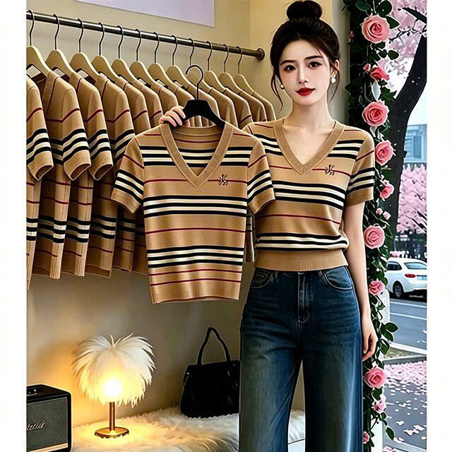 Mã sp: Áo dệt kim cổ tim kẻ sọc - 77881 (giao 199) ⏰ Chốt hàng: trước 24h ngày 10/9