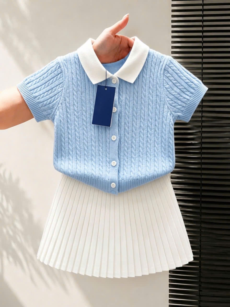 Mã sp: Set áo polo len kèm chân váy bé gái –79182  (giao 279) ⏰ Chốt hàng: trước 24h ngày 25/10