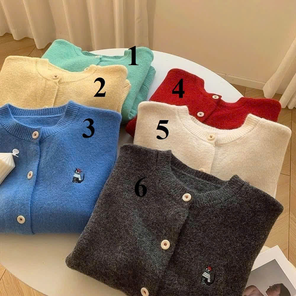 Mã sp: Áo cardigan len thêu mèo cute –79220 (giao 140) ⏰ Chốt hàng: trước 24h ngày 27/10