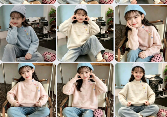 Mã sp: Áo len cổ cao đính cúc cho bé gái–79178  (giao 199) ⏰ Chốt hàng: trước 24h ngày 25/10