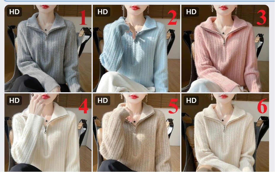 Mã sp: Áo len vặn thừng cổ kéo khóa –79227 (giao 159) ⏰ Chốt hàng: trước 24h ngày 27/10